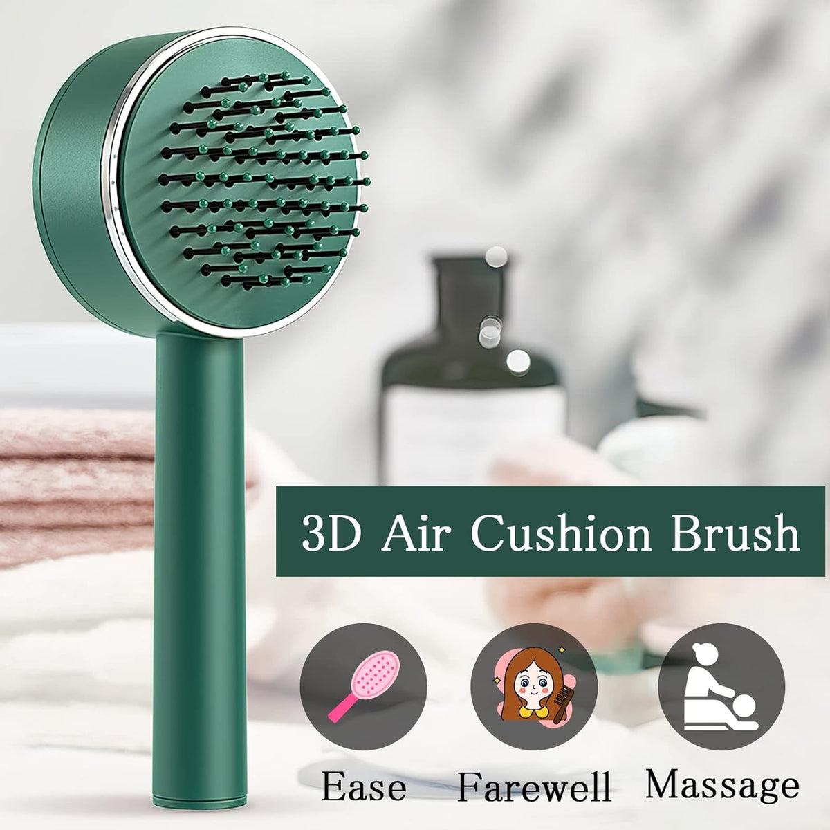 Air Cushion Massage Brush with Long Handle & Self-Cleaning Detangling Comb, Hair accessories